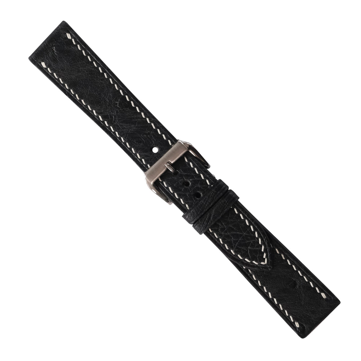 Flat Black Ostrich Leather Watch Strap