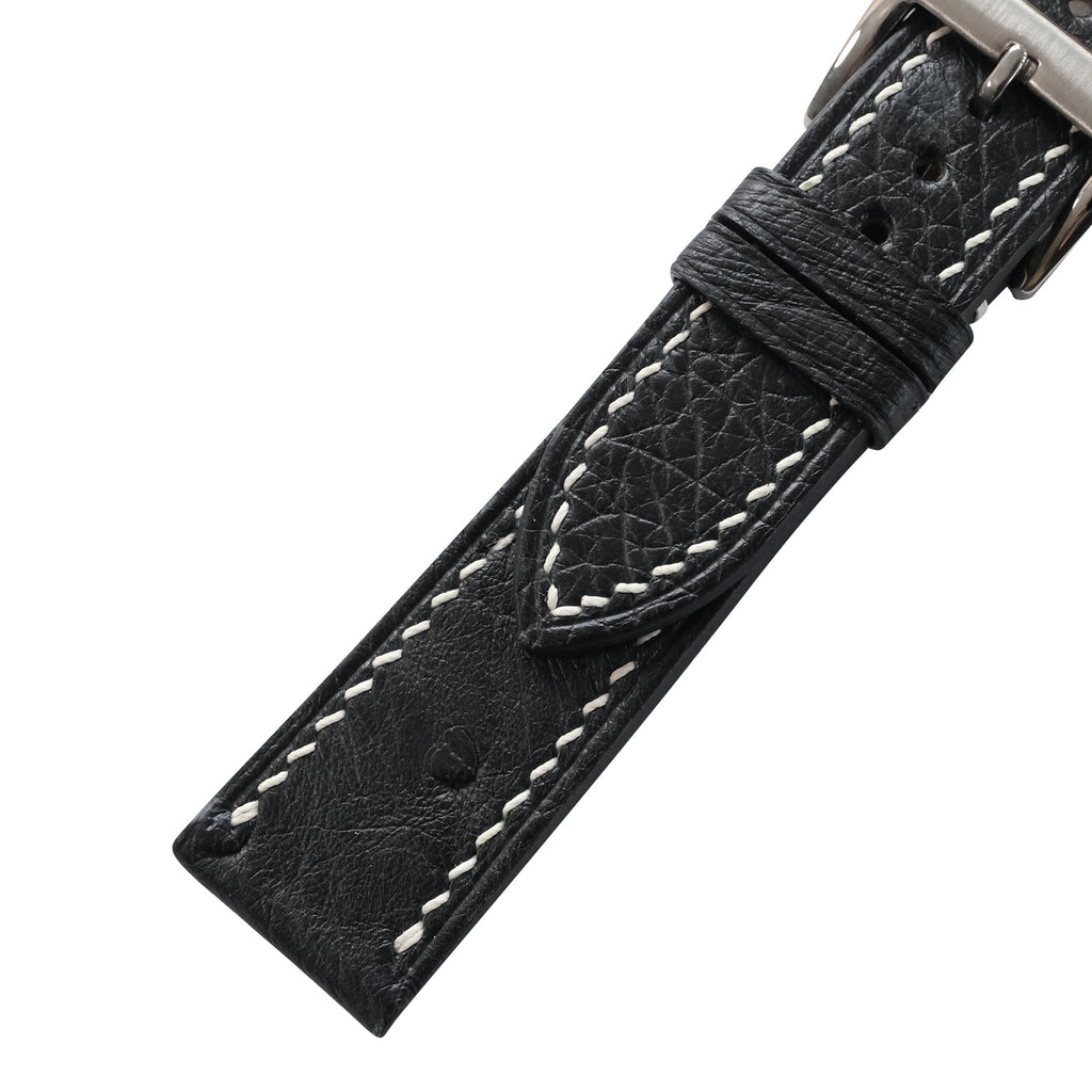 Flat Black Ostrich Leather Watch Strap