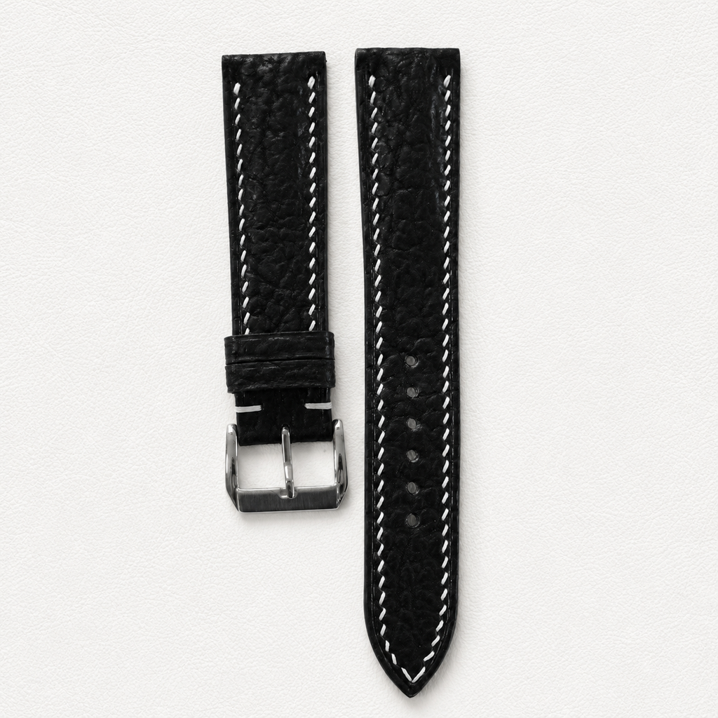 Flat Black Shark Leather Watch Strap