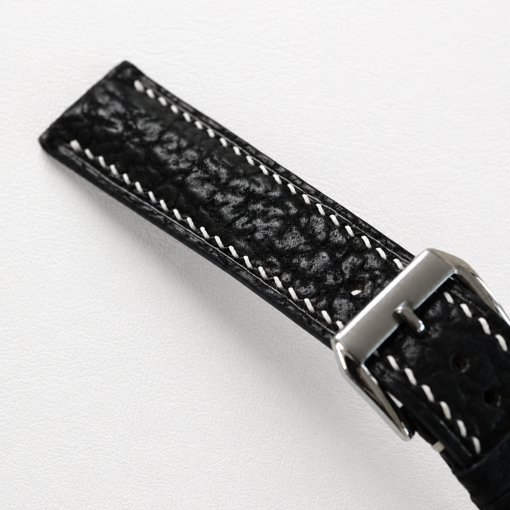 Flat Black Shark Leather Watch Strap