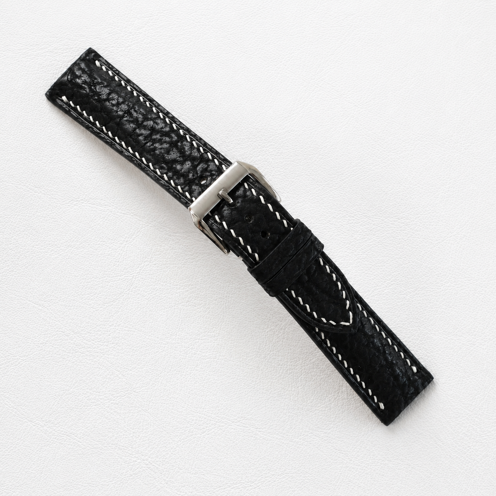 Flat Black Shark Leather Watch Strap