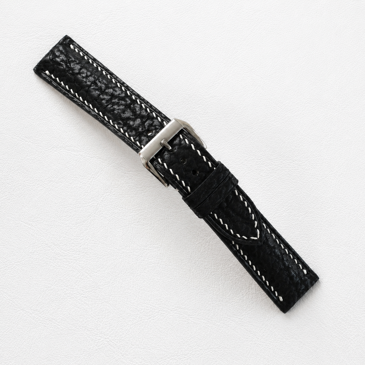 Flat Black Shark Leather Watch Strap