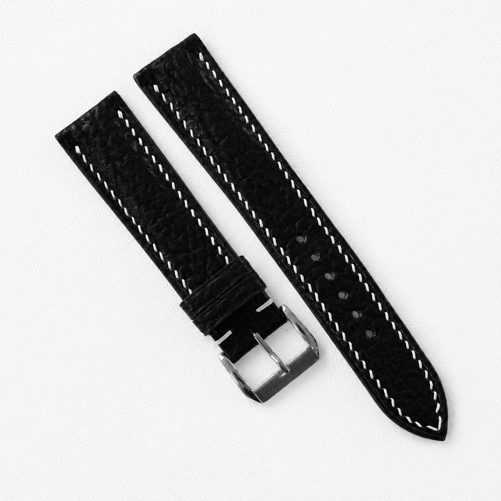 Flat Black Shark Leather Watch Strap
