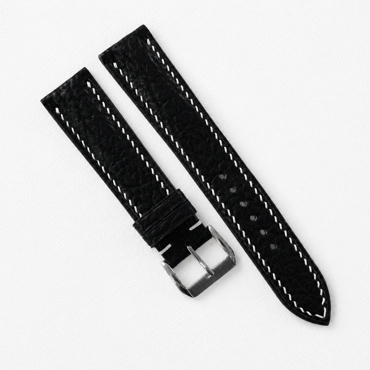 Flat Black Shark Leather Watch Strap