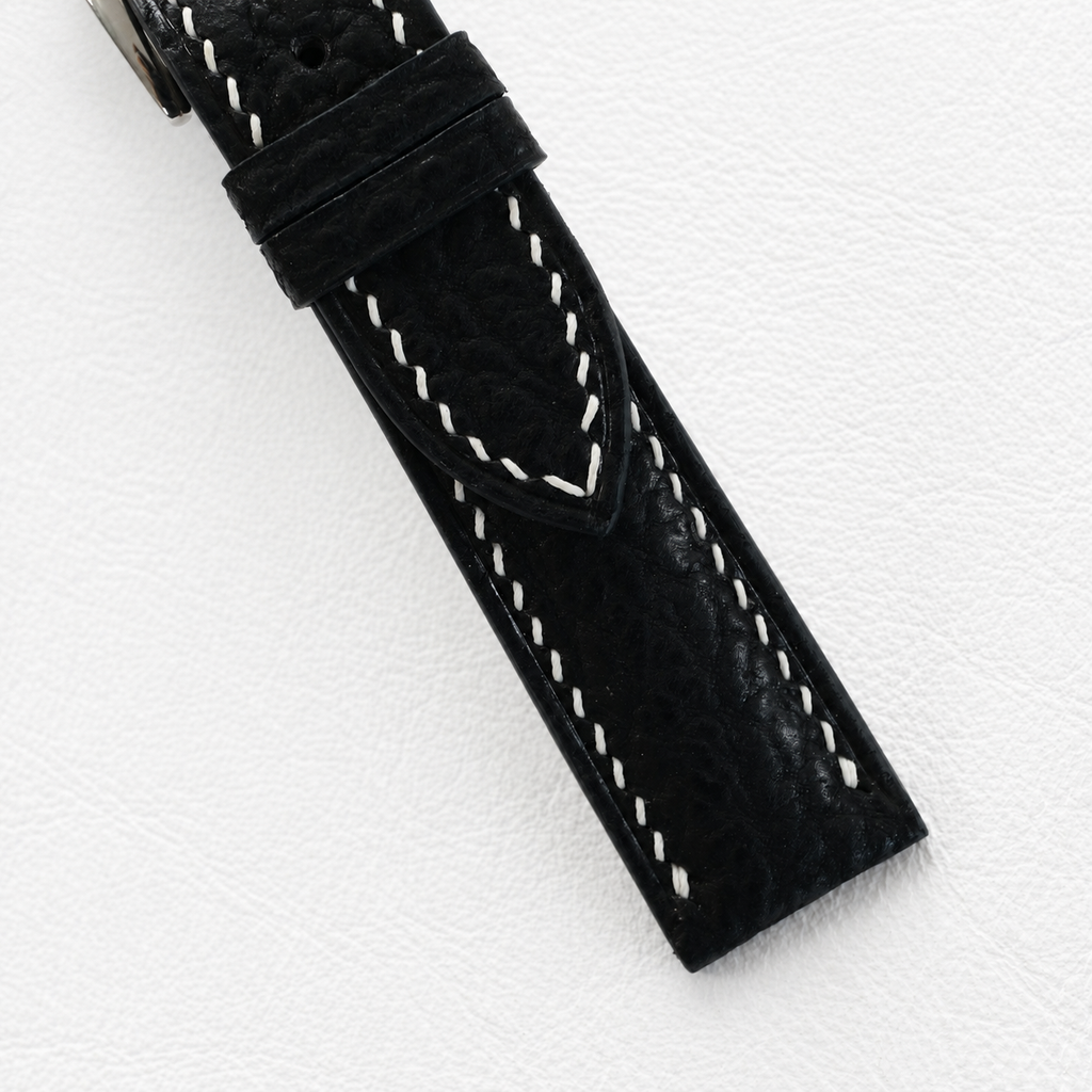 Flat Black Shark Leather Watch Strap