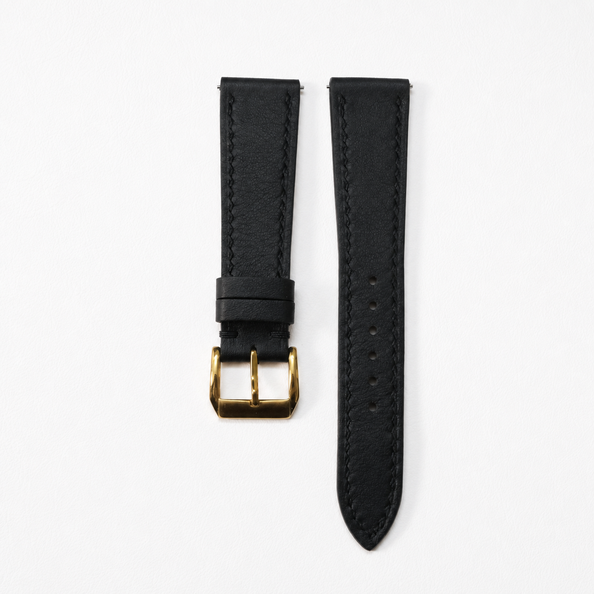 Flat Black Swift Leather Watch Strap - Black Stitch