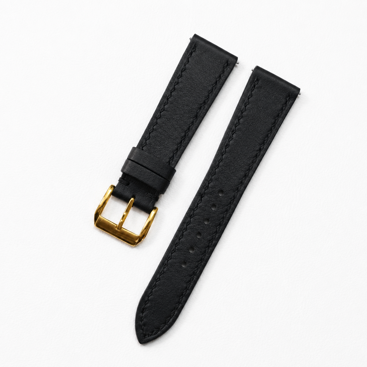 Flat Black Swift Leather Watch Strap - Black Stitch