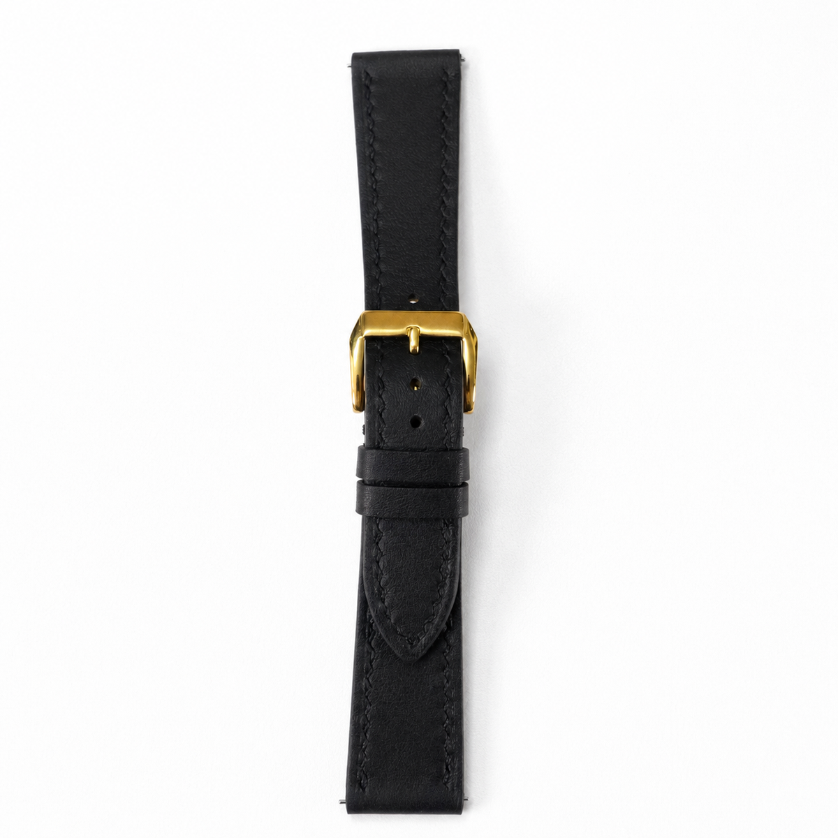 Flat Black Swift Leather Watch Strap - Black Stitch