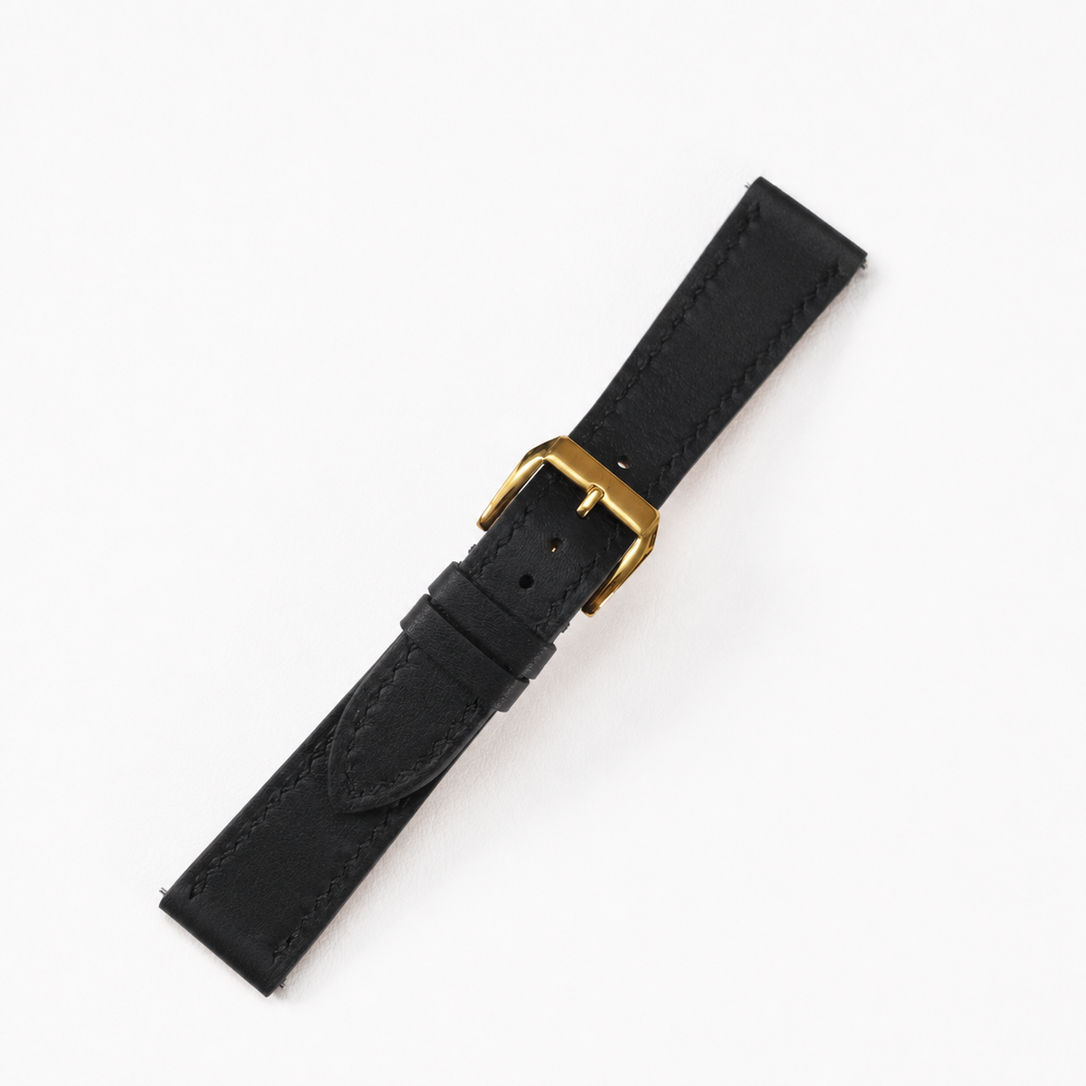 Flat Black Swift Leather Watch Strap - Black Stitch