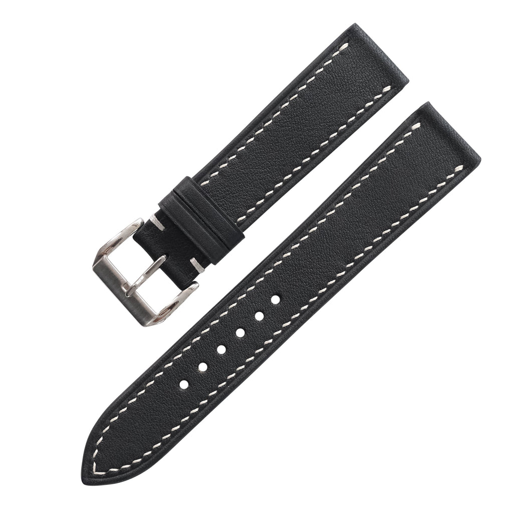 Flat Black Swift Leather Watch Strap