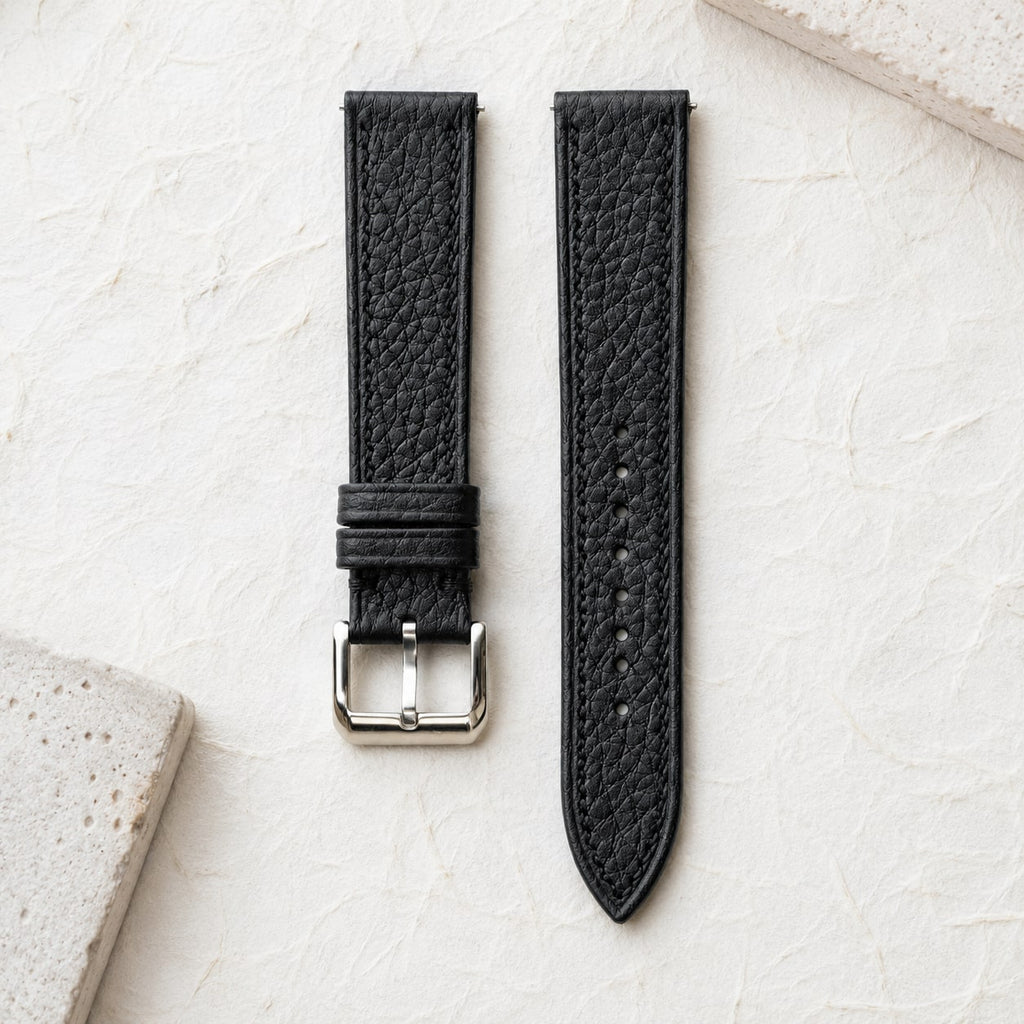Flat Black Togo Leather Watch Strap