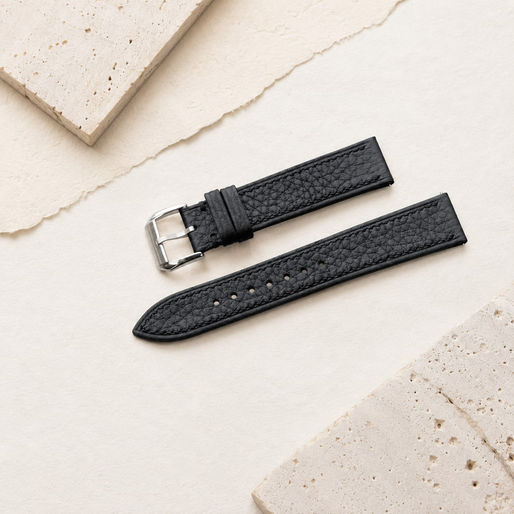 Flat Black Togo Leather Watch Strap
