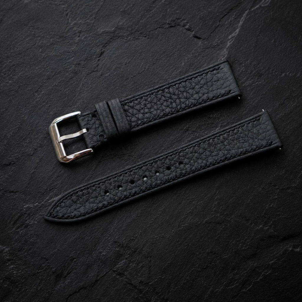 Flat Black Togo Leather Watch Strap