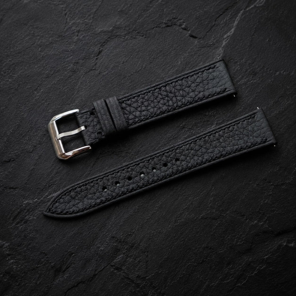 Flat Black Togo Leather Watch Strap