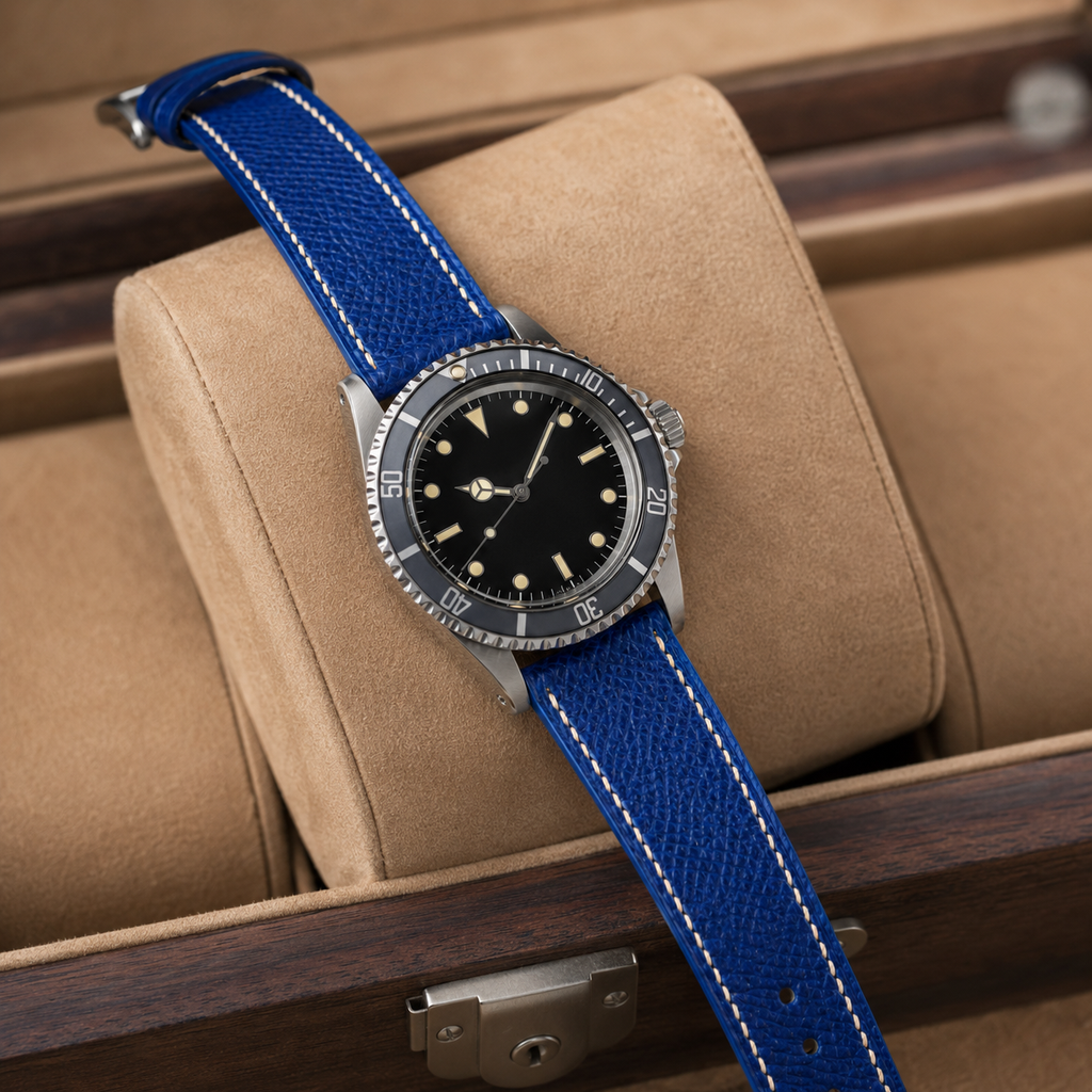 Flat Blue Epsom Leather Watch Strap
