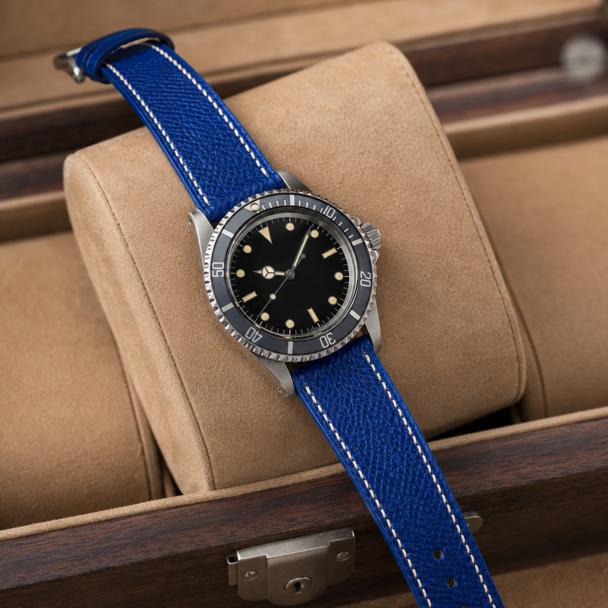 Flat Blue Epsom Leather Watch Strap