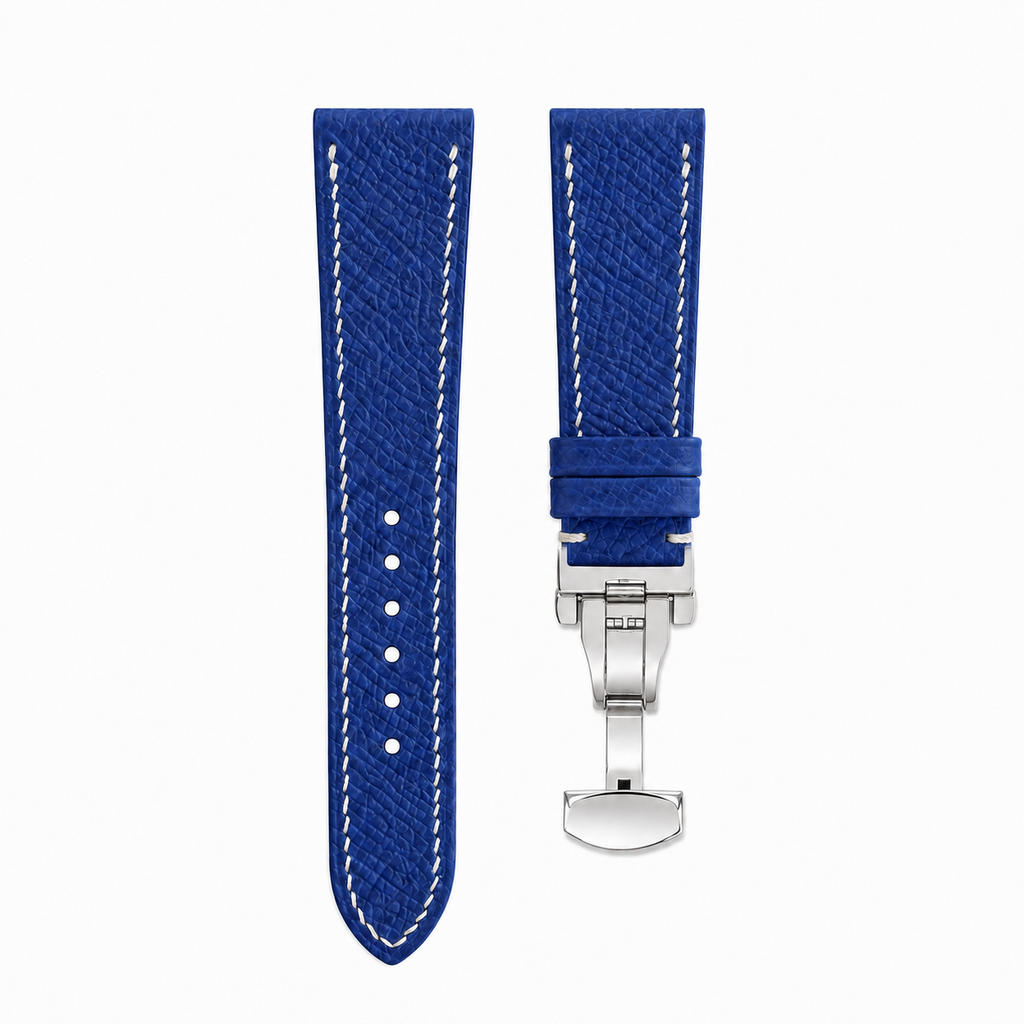 Flat Blue Epsom Leather Watch Strap