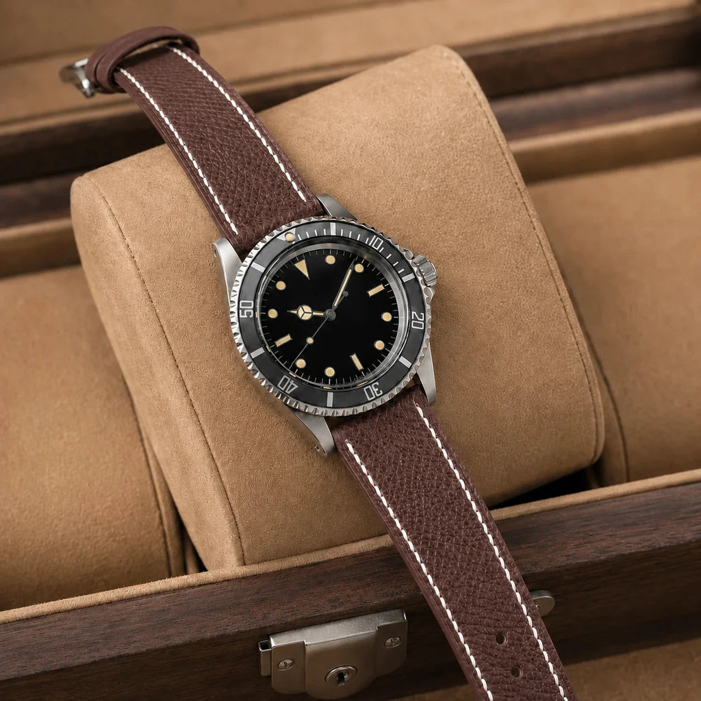 Flat Burgundy Epsom Leather Watch Strap