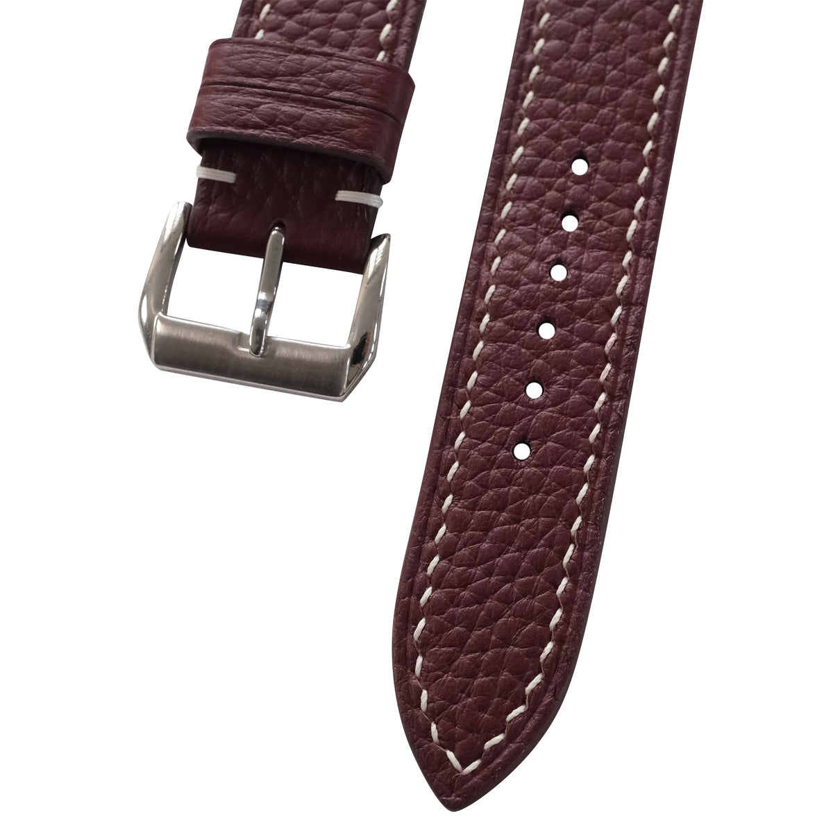 Flat Burgundy Togo Leather Watch Strap