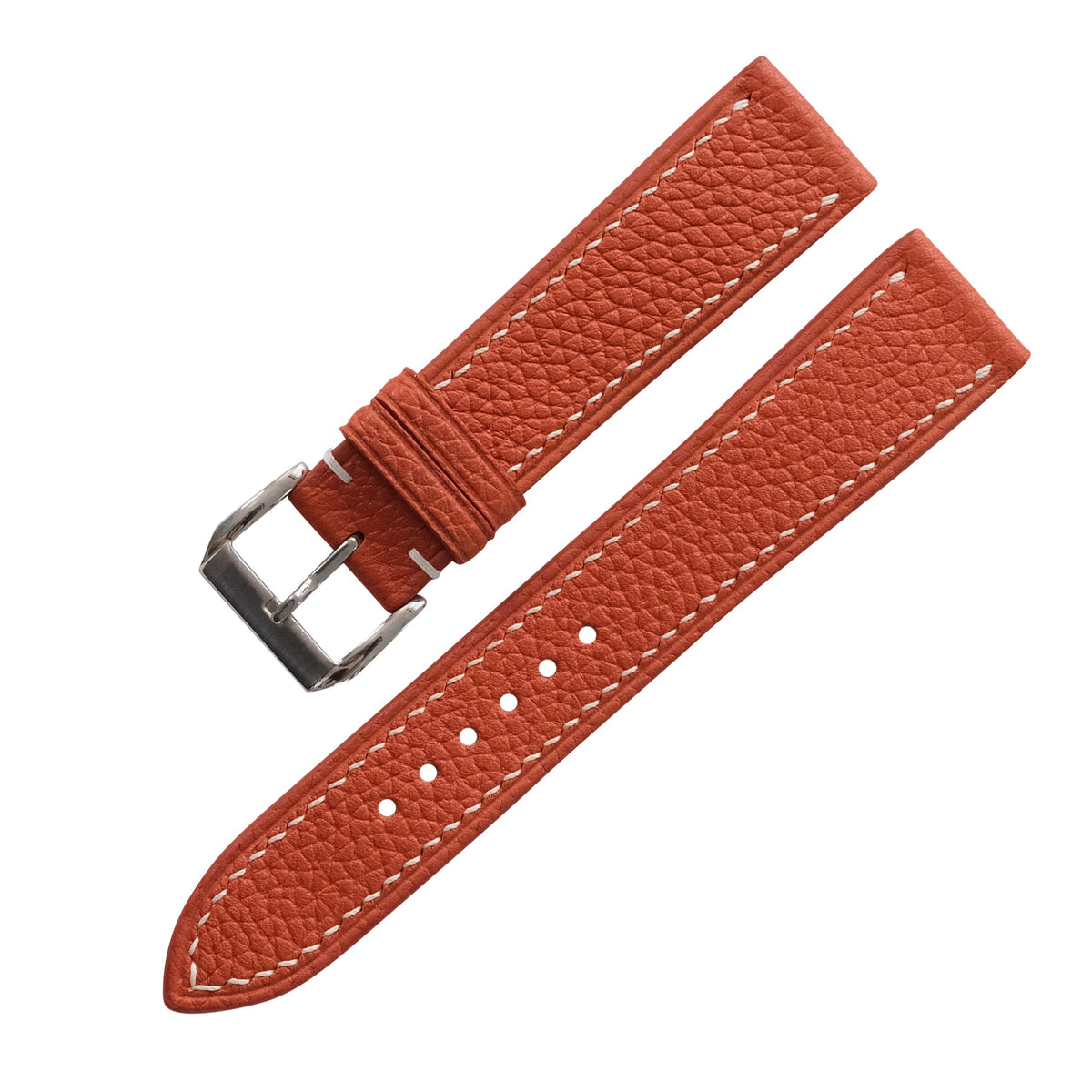 Flat Burnt Orange Togo Leather Watch Strap