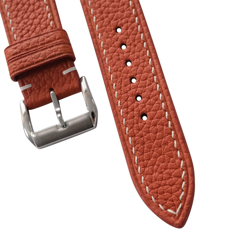 Flat Burnt Orange Togo Leather Watch Strap