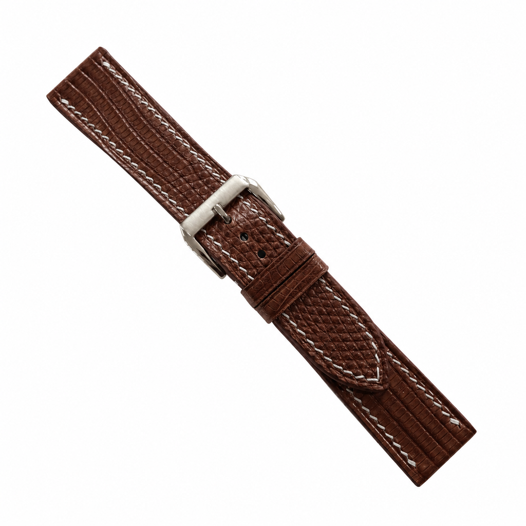 Flat Chocolate Brown Lizard Leather Watch Strap