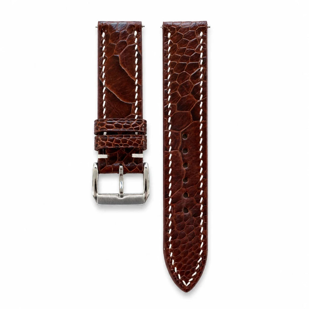 Flat Cognac Brown Ostrich Leg Leather Watch Strap