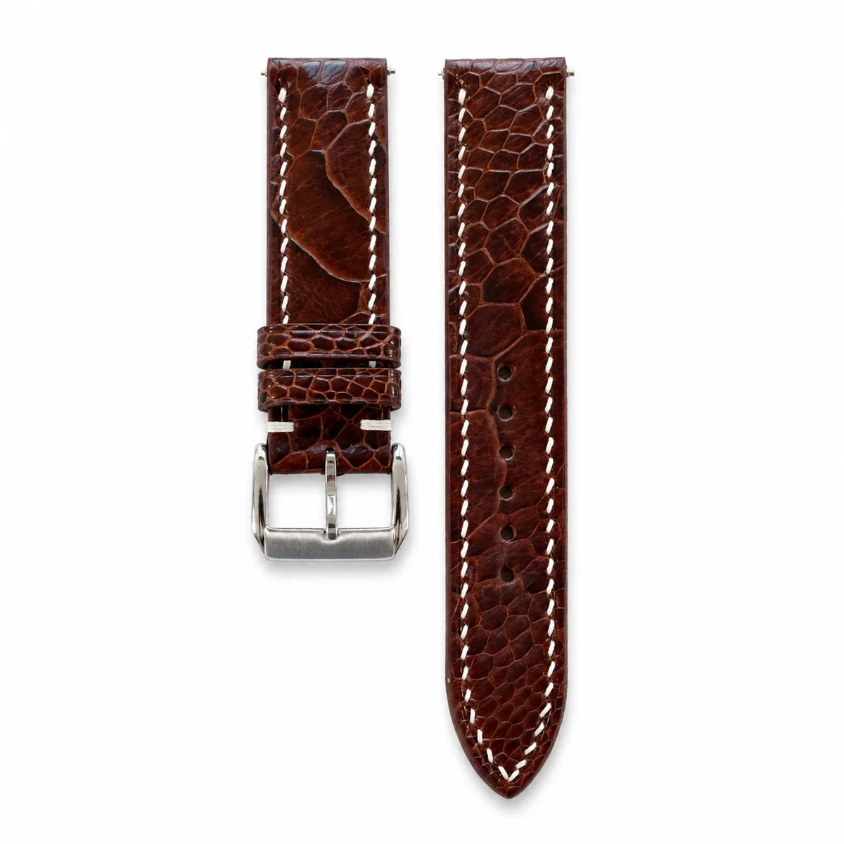 Flat Cognac Brown Ostrich Leg Leather Watch Strap