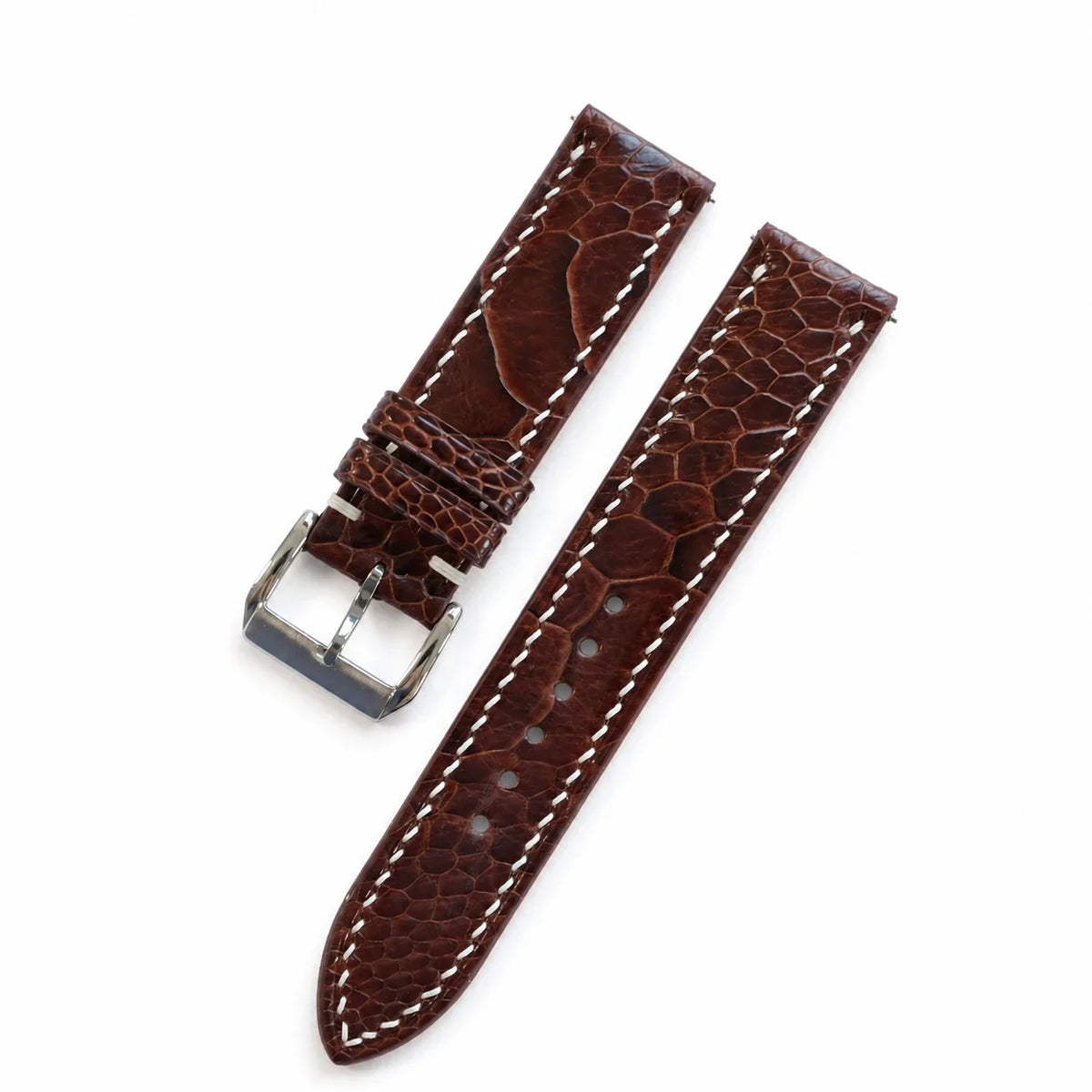 Flat Cognac Brown Ostrich Leg Leather Watch Strap