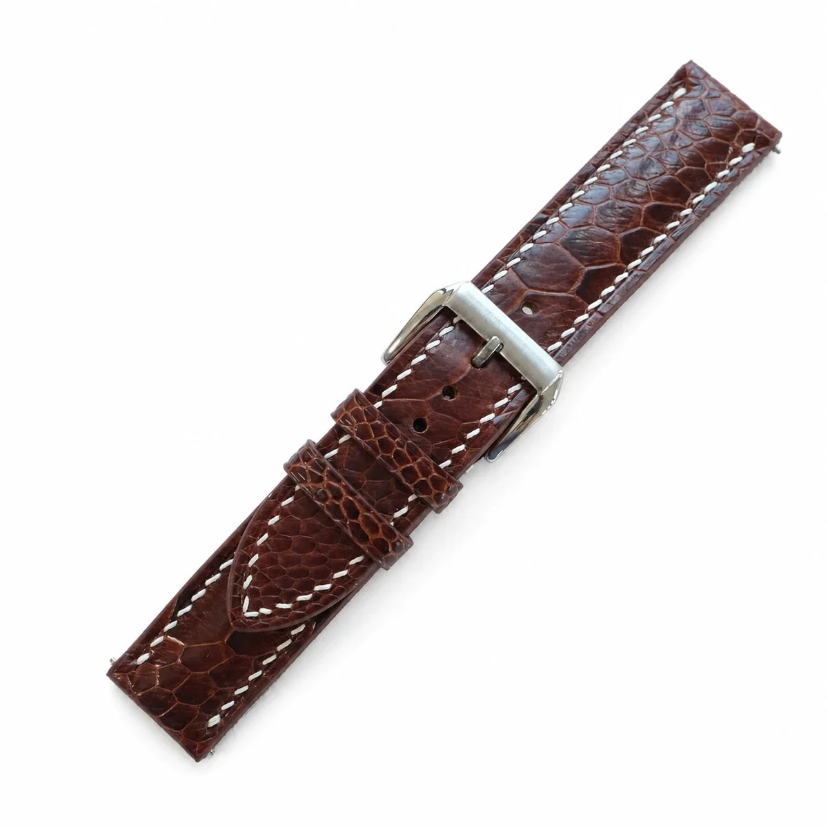 Flat Cognac Brown Ostrich Leg Leather Watch Strap
