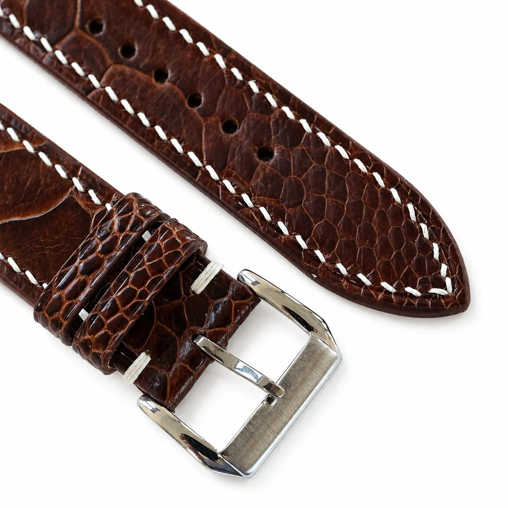 Flat Cognac Brown Ostrich Leg Leather Watch Strap