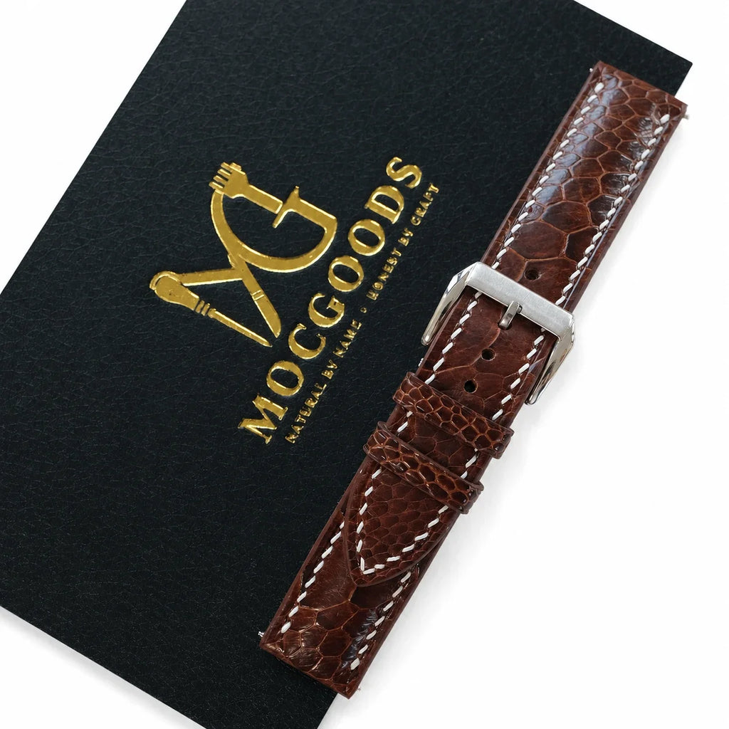 Flat Cognac Brown Ostrich Leg Leather Watch Strap