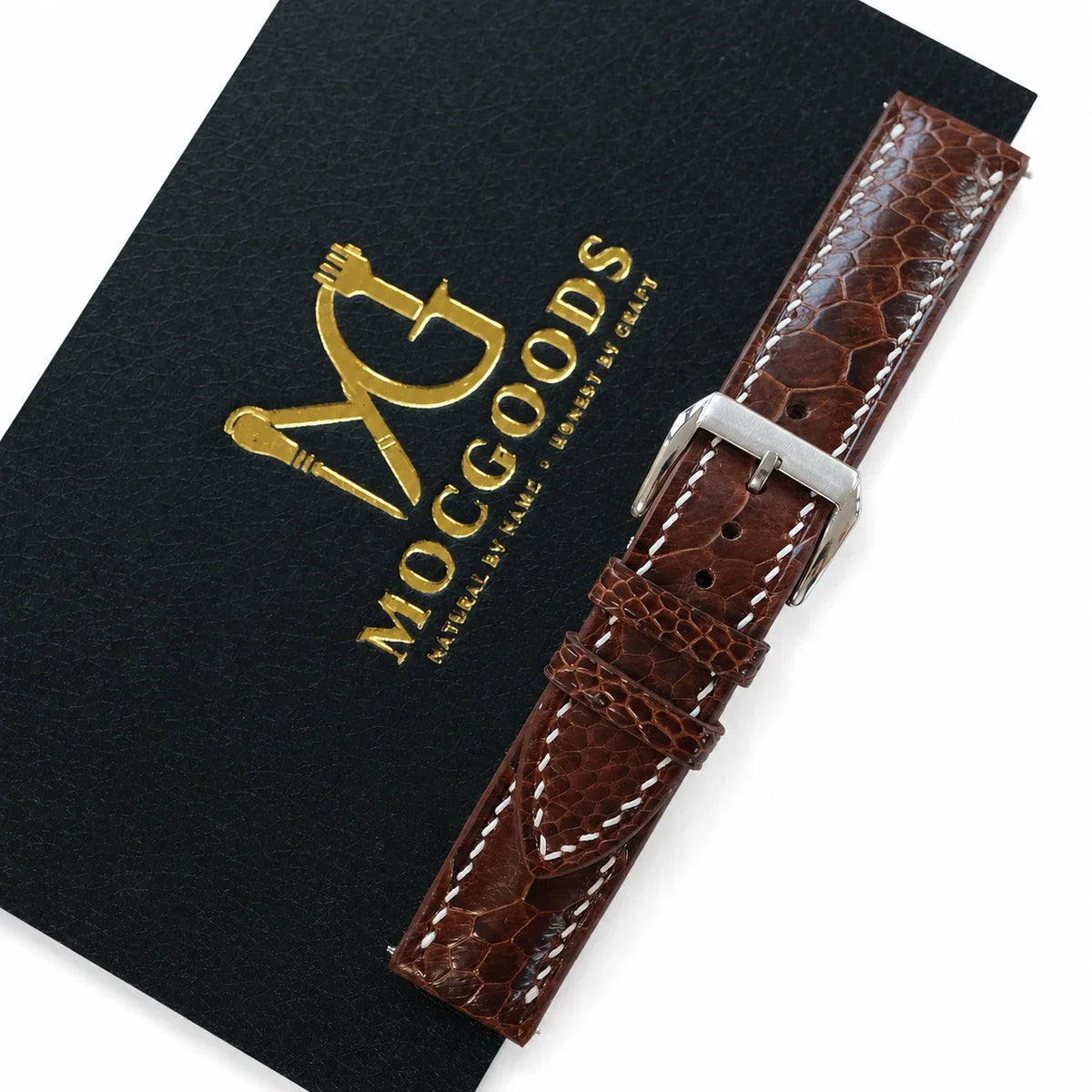 Flat Cognac Brown Ostrich Leg Leather Watch Strap