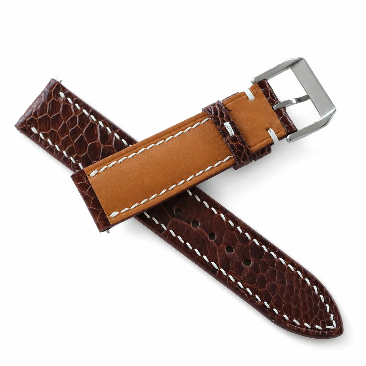 Flat Cognac Brown Ostrich Leg Leather Watch Strap