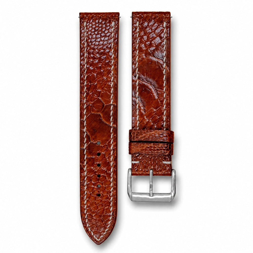 Flat Russet Ostrich Leg Leather Watch Strap