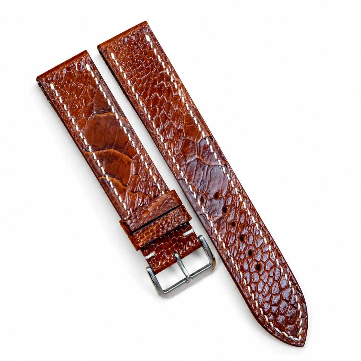 Flat Russet Ostrich Leg Leather Watch Strap