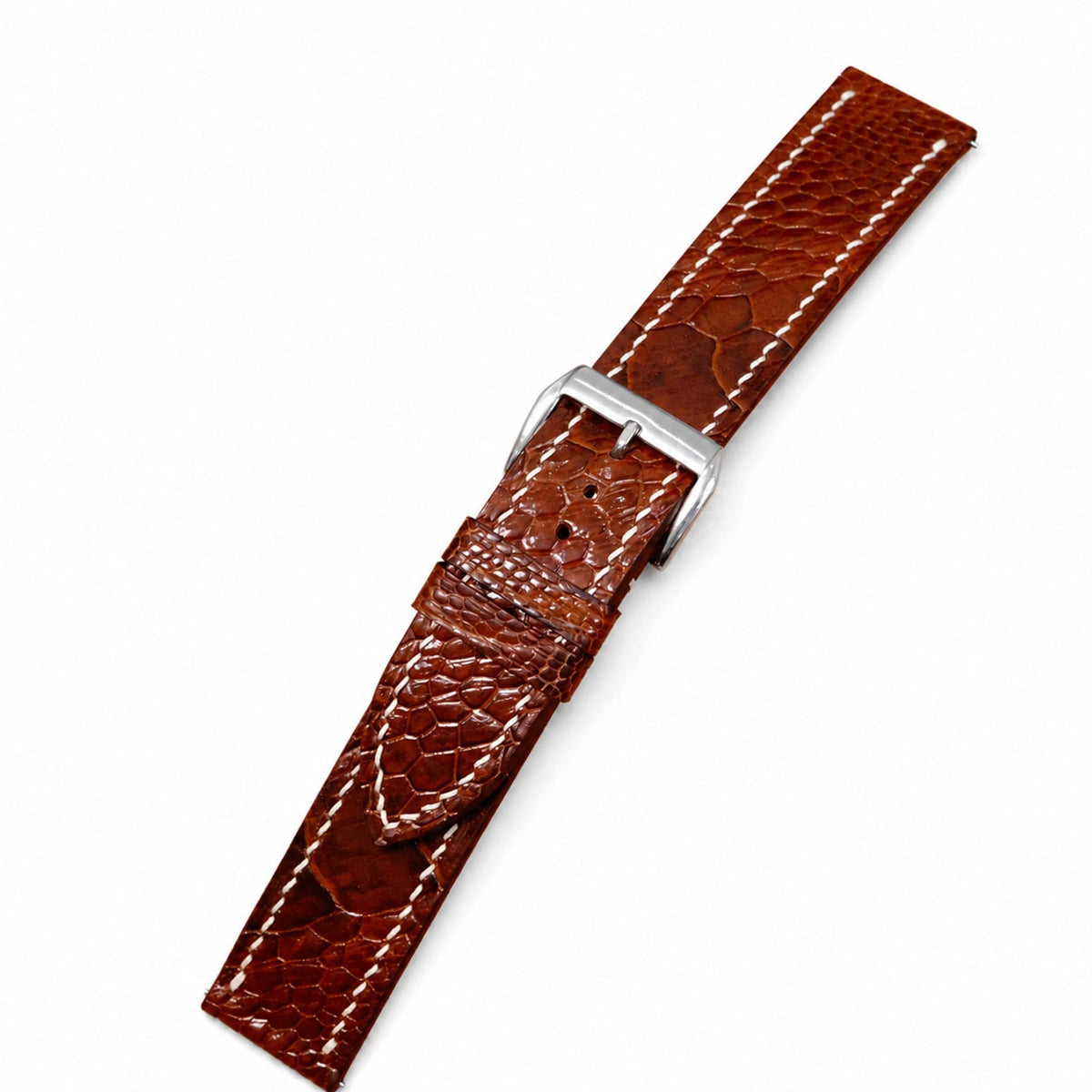 Flat Russet Ostrich Leg Leather Watch Strap