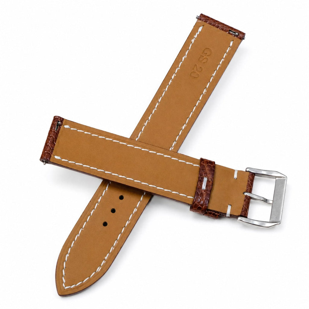 Flat Russet Ostrich Leg Leather Watch Strap
