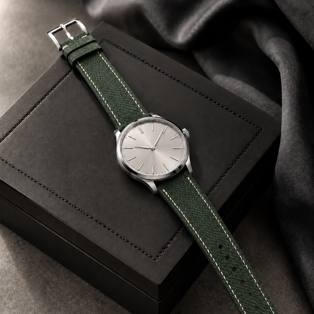 Flat Forest Green Epsom Leather Watch Strap