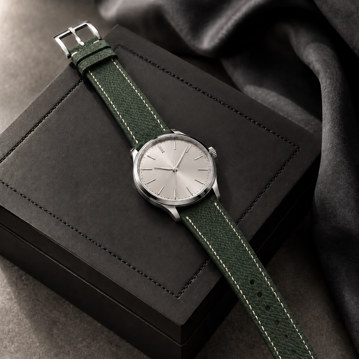 Flat Forest Green Epsom Leather Watch Strap