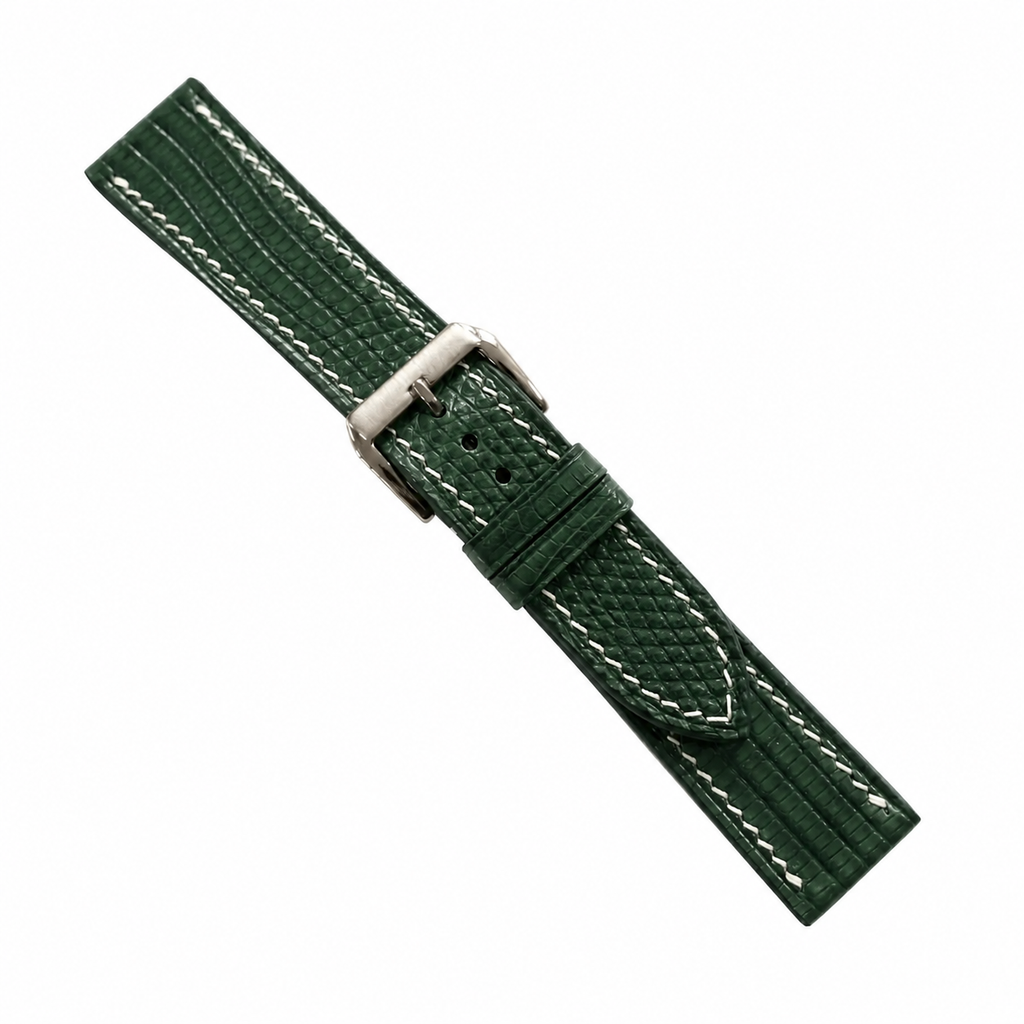 Flat Forest Green Lizard Leather Watch Strap