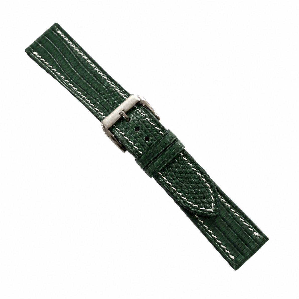 Flat Forest Green Lizard Leather Watch Strap