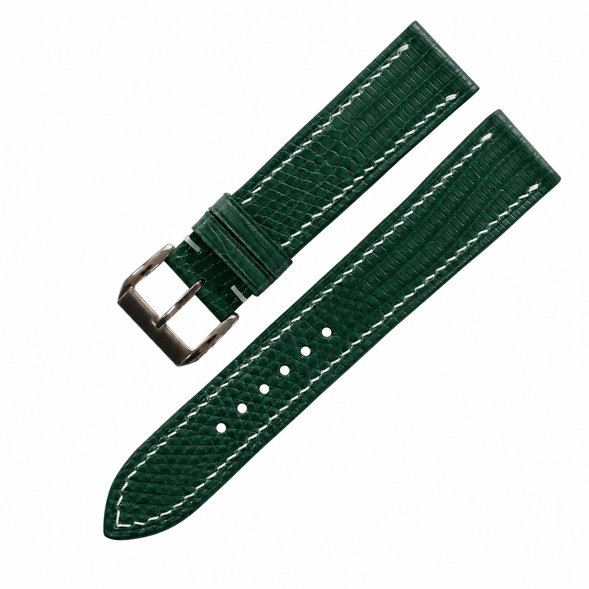 Flat Forest Green Lizard Leather Watch Strap