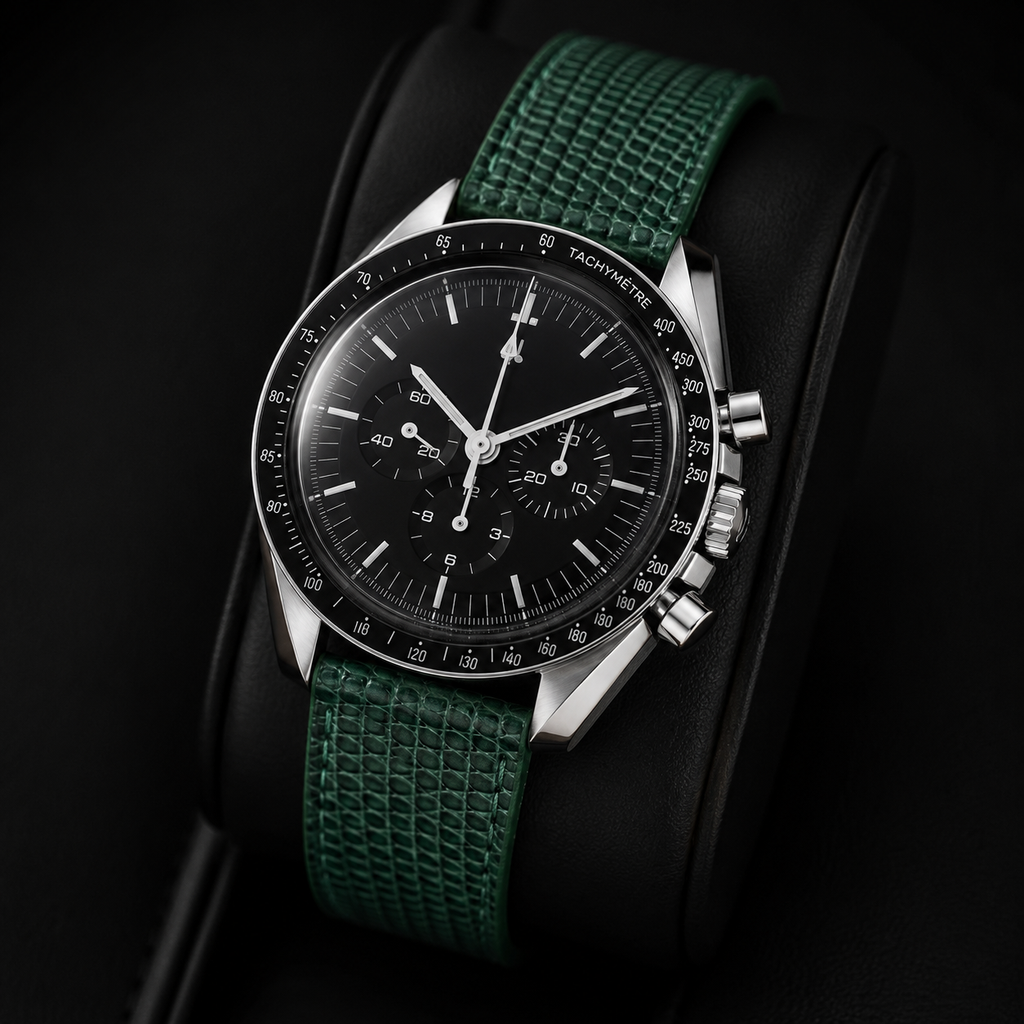 Flat Forest Green Lizard Leather Watch Strap