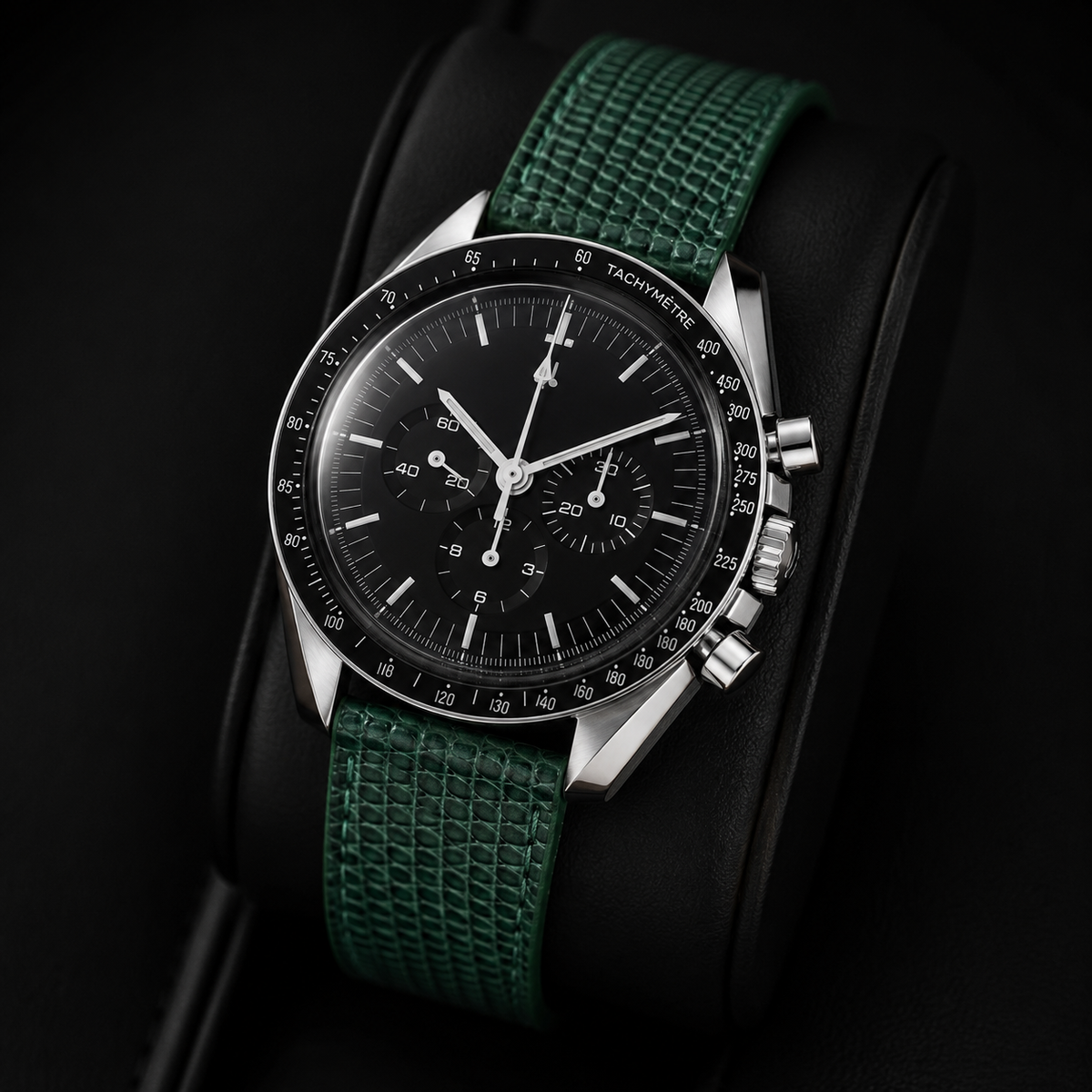 Flat Forest Green Lizard Leather Watch Strap