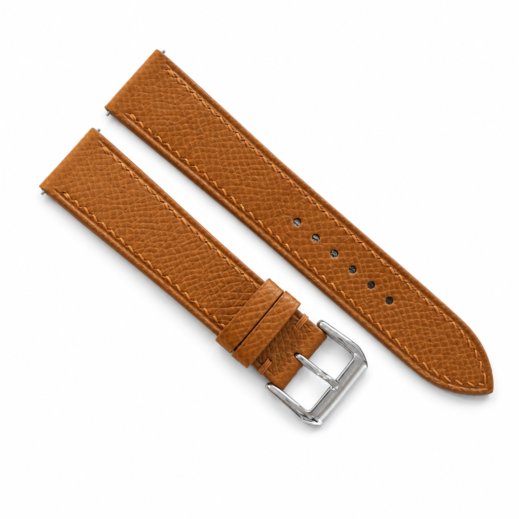 Flat Gold Caramel Epsom Leather Watch Strap