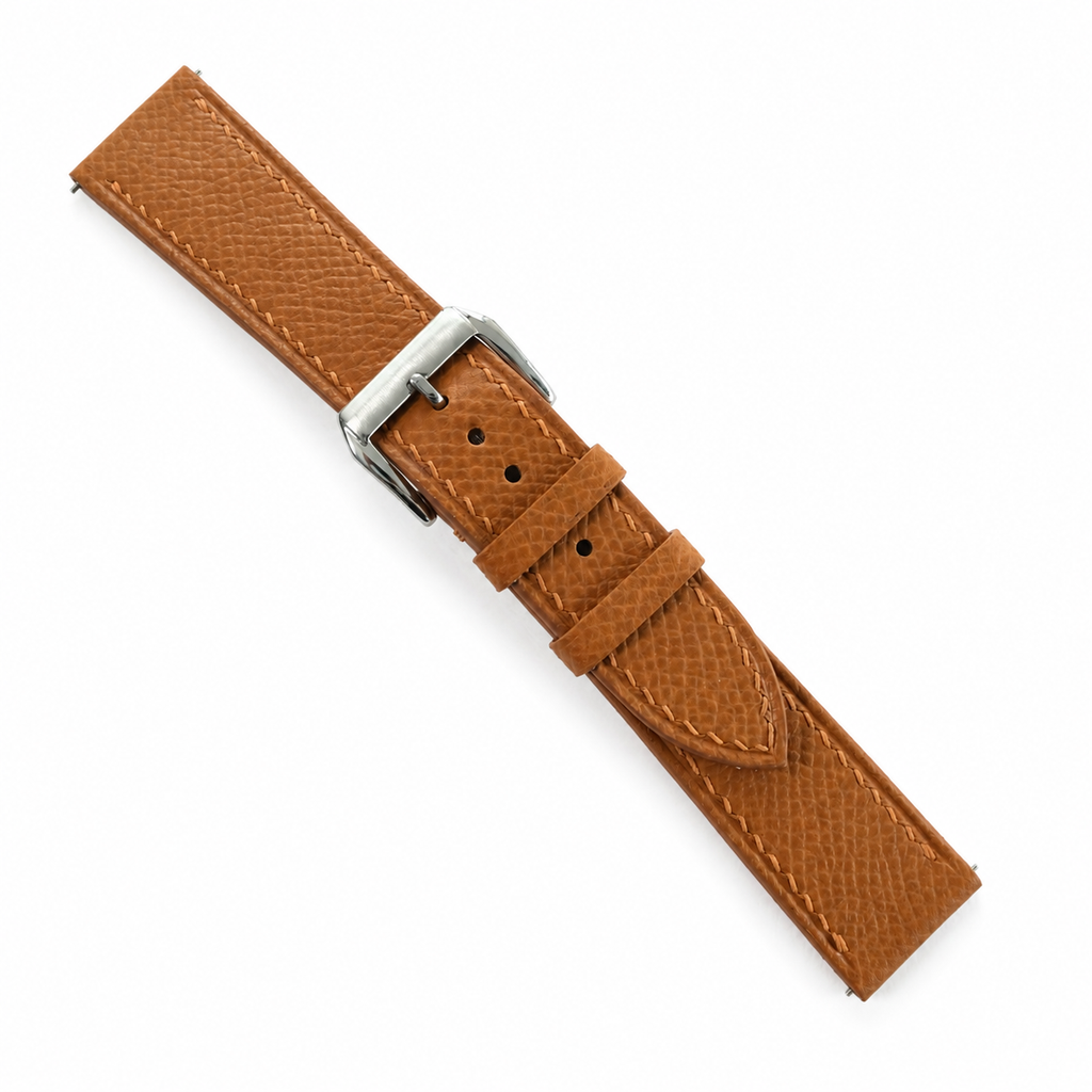 Flat Gold Caramel Epsom Leather Watch Strap
