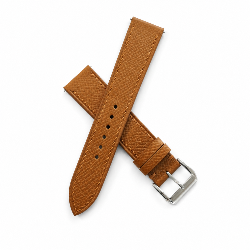 Flat Gold Caramel Epsom Leather Watch Strap