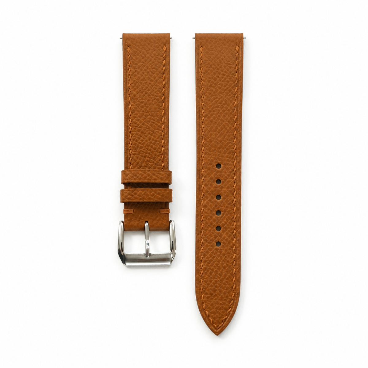 Flat Gold Caramel Epsom Leather Watch Strap