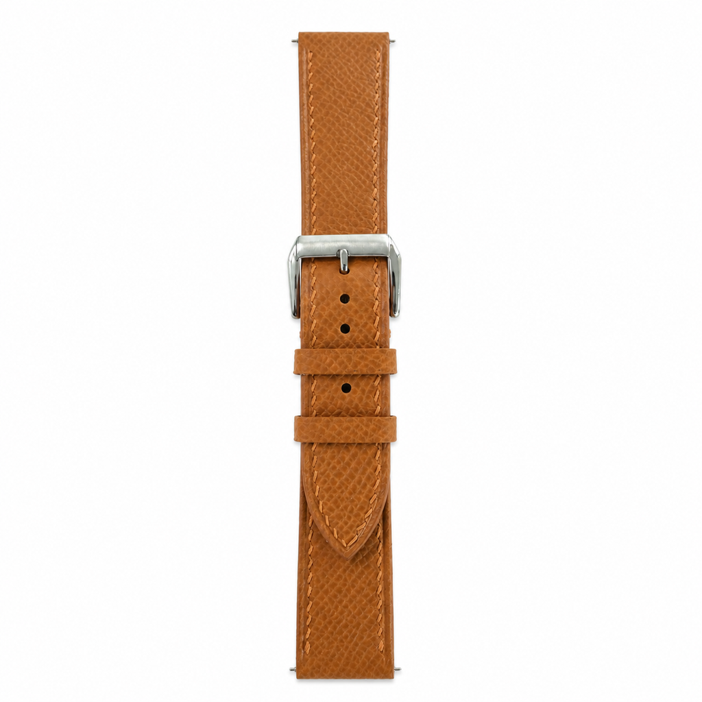 Flat Gold Caramel Epsom Leather Watch Strap